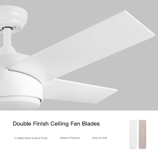 YUHAO 44 in. Integrated Indoor White Wood Grain Ceiling Fan with Light Kit, Remote Control and 4 Reversible Plywood Blades