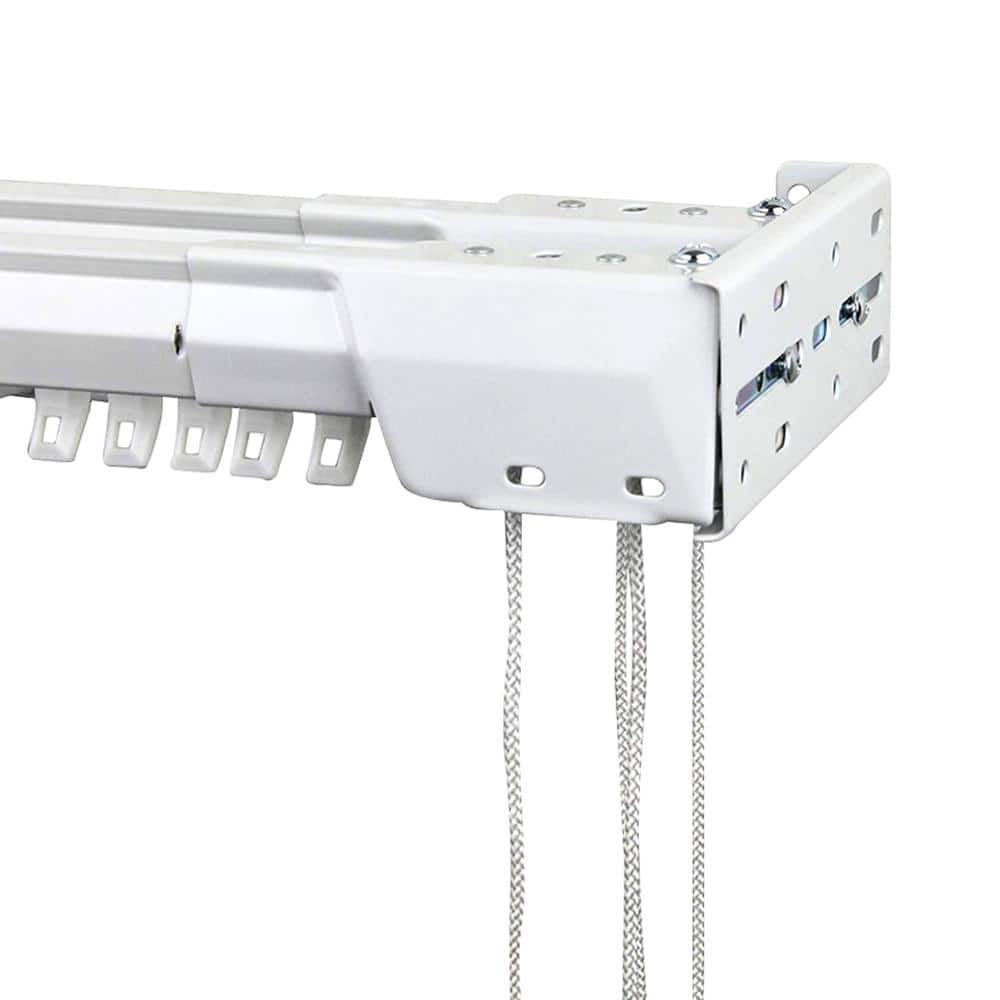 Adjustable White Steel Double Traverse Curtain Rod