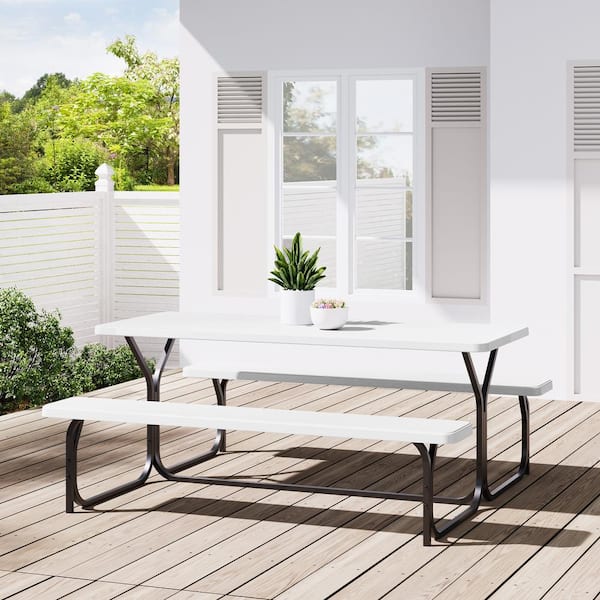 DEXTRUS 6 ft. White Outdoor Picnic Table Bench Set 64 in DEXTRUS 6 ft. White Outdoor Picnic Table Bench Set 64 in