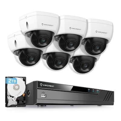 Plug & Play H.265 8-Channel 4K NVR 8MP Surveillance System with 6 Wired POE Dome Cameras and 2TB Hard Drive