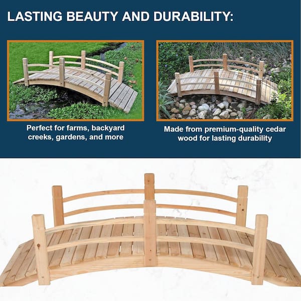 6 ft. Natural Cedar Wood Classic Arch Garden Bridge with Side Rails