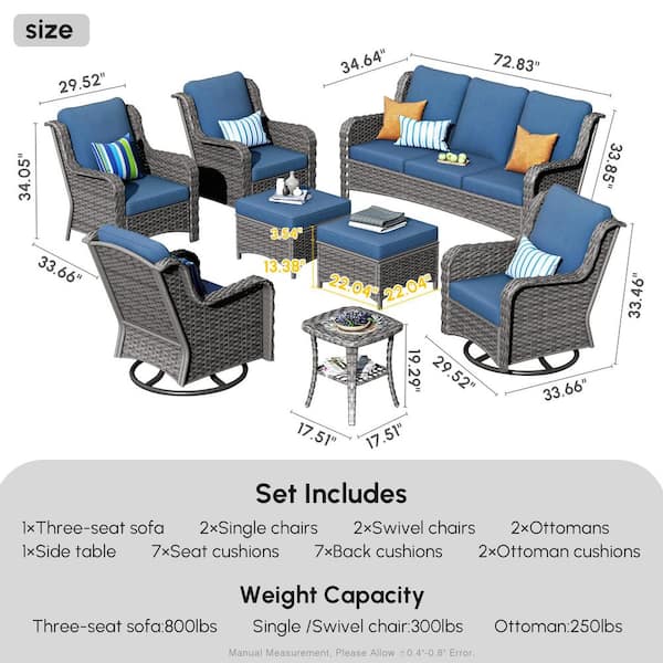 Reviews for HOOOWOOO Oreille Grey 8-Piece Wicker Outdoor