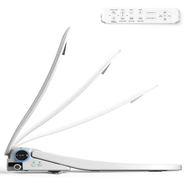 Bidet Seat for Elongated Toilets in White with Auto Open Lid, Remote Control, Self-Cleaning Nozzle, Eco Mode