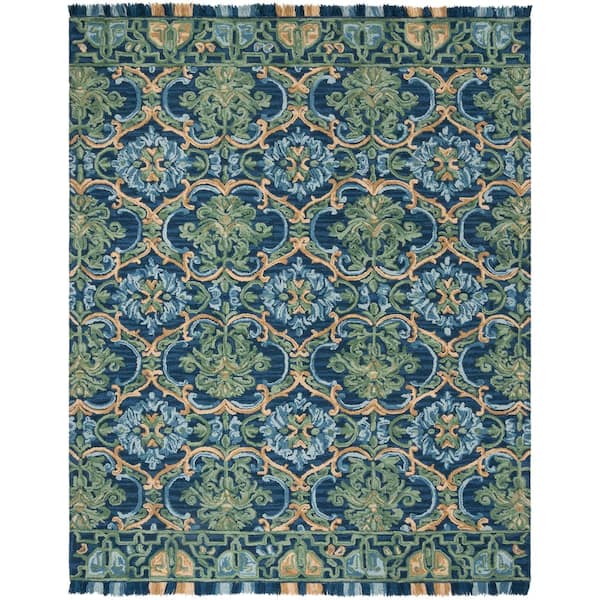 Blossom Navy/Green 9 ft. x 12 ft. Border Area Rug