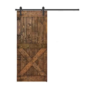 X Series 24 in. x 84 in. Made-In-USA Dark Brown Finished Pine Wood Sliding Barn Door With Hardware Kit