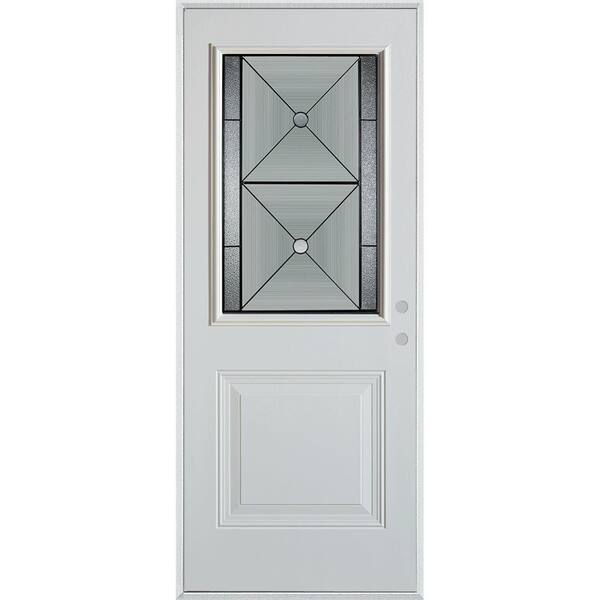 Stanley Doors 32 in. x 80 in. Bellochio Patina 1/2 Lite 1-Panel Painted White Left-Hand Inswing Steel Prehung Front Door
