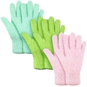 3-Pairs Medium Microfiber Reusable Cleaning Gloves for Women Greenyellow in Water Blue and Pink