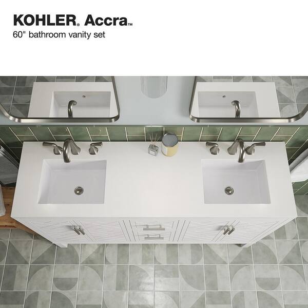 KOHLER Accra 60in. Double Sink Freestanding White Bath Vanity with Pure White Quartz Top Assembled