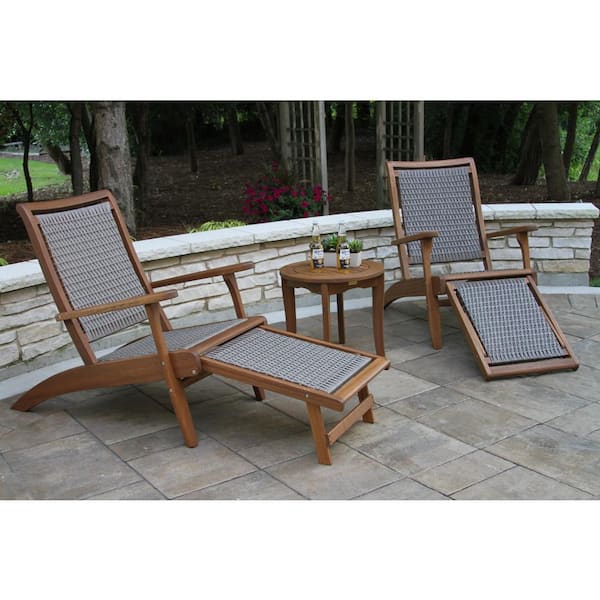 3 Piece Eucalyptus And Driftwood Grey, Outdoor Furniture Chair And Ottoman