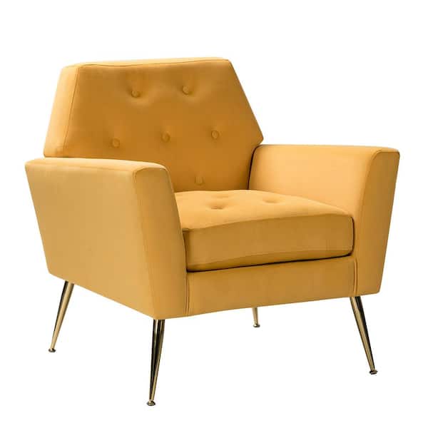 JASIWAY Mustard Velvet Upholstery Arm Chair Accent Chair Set of 1 with Metal Base