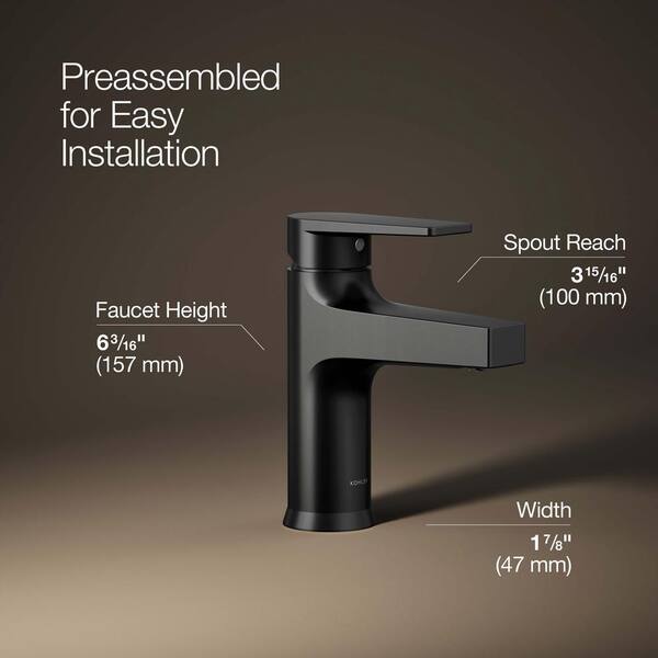 KOHLER Taut Single Handle Single Hole Bathroom Faucet in Matte Black