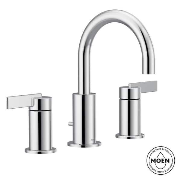 Cia 8 in. Widespread Double-Handle High-Arc Bathroom Faucet with Drain Kit Included in Polished Chrome