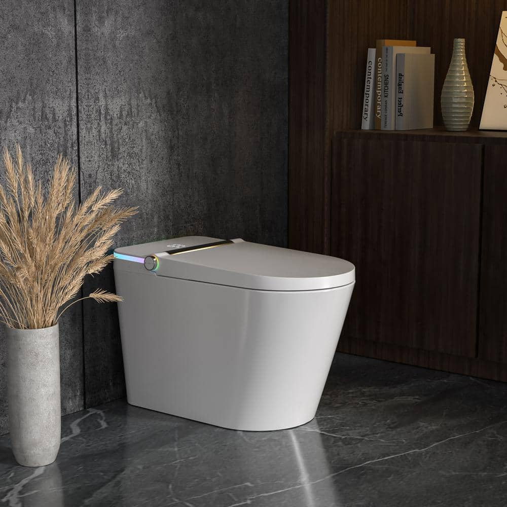 Elongated White Ceramic Smart Bidet Toilet with Heated Seat