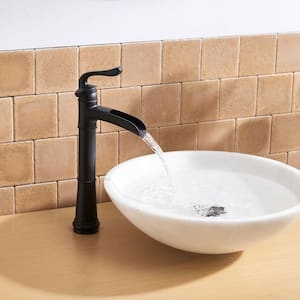 Waterfall Single Hole Single-Handle Vessel Bathroom Faucet With Pop-up Drain Assembly in Matte Black