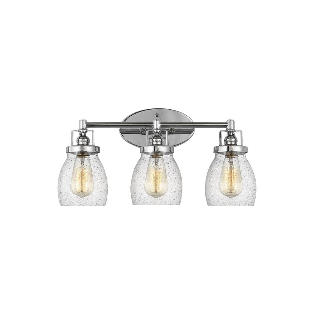 Chrome Clear Seeded Glass 3-Light Vanity Fixture
