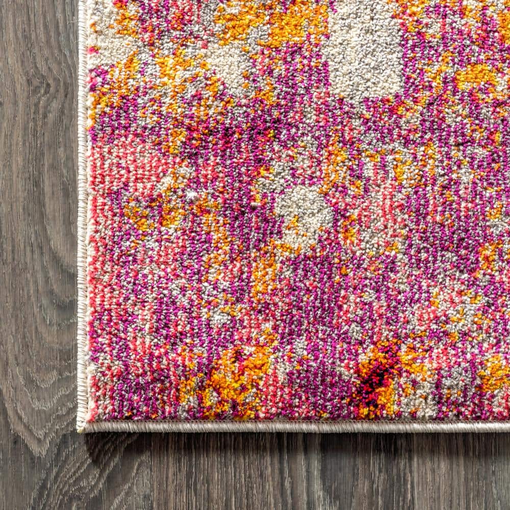 Pink and Orange Abstract Modern Area Rug, 8 ft x 10 ft