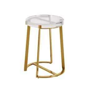 16.9 in. Brass Stainless Steel Cast Glass Top Round End Table