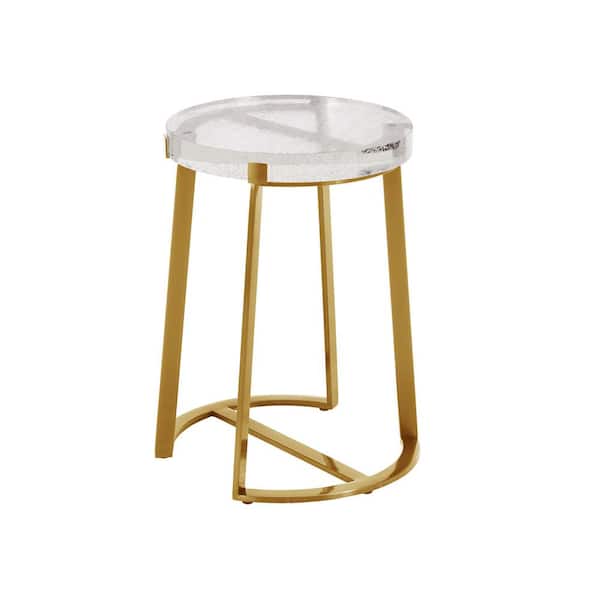 HomeSullivan 16.9 in. Brass Stainless Steel Cast Glass Top Round End Table