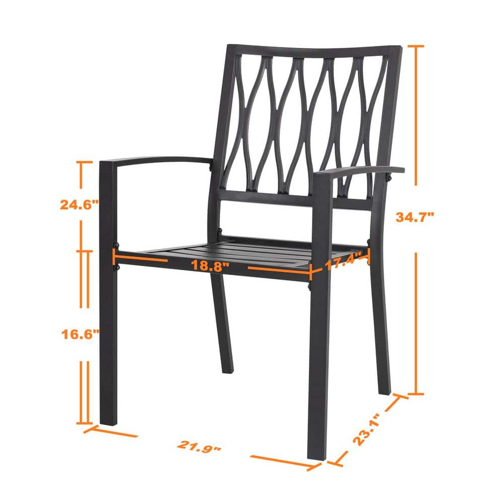 Black Iron Stackable Outdoor Patio Chairs with Lattice Design (2-Pack)