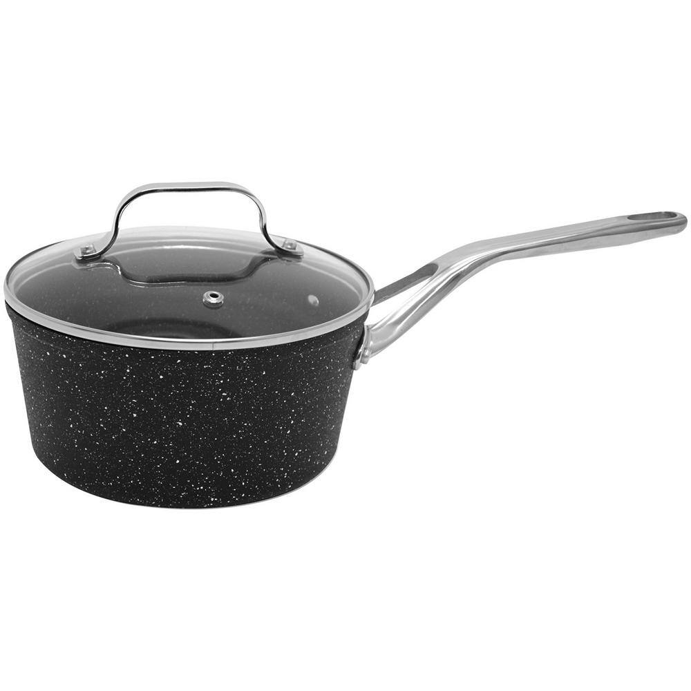 Black Non-Stick Aluminum 3-Quart Saucepan with Glass Lid