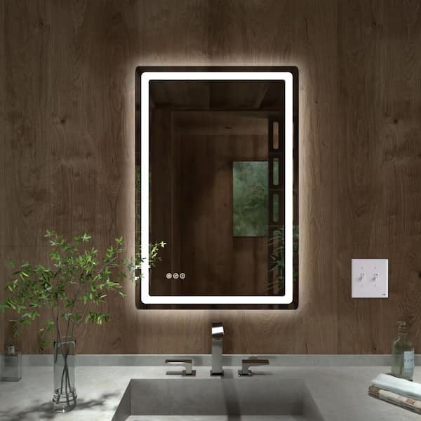 TaiMei TMMU 24 in. W x 36 in. H Round Corner Rectangular Frameless Wall Mount LED Bathroom Vanity Mirror in Polished Crystal