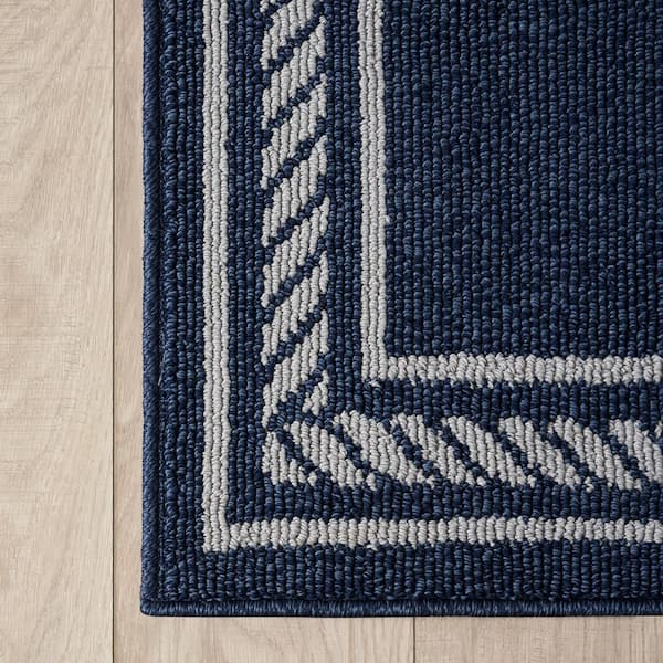 Washable Skid Resistant Denim Twist/Light Grey 2.2 ft. x 8 ft. All Loop Tufted Area Rug