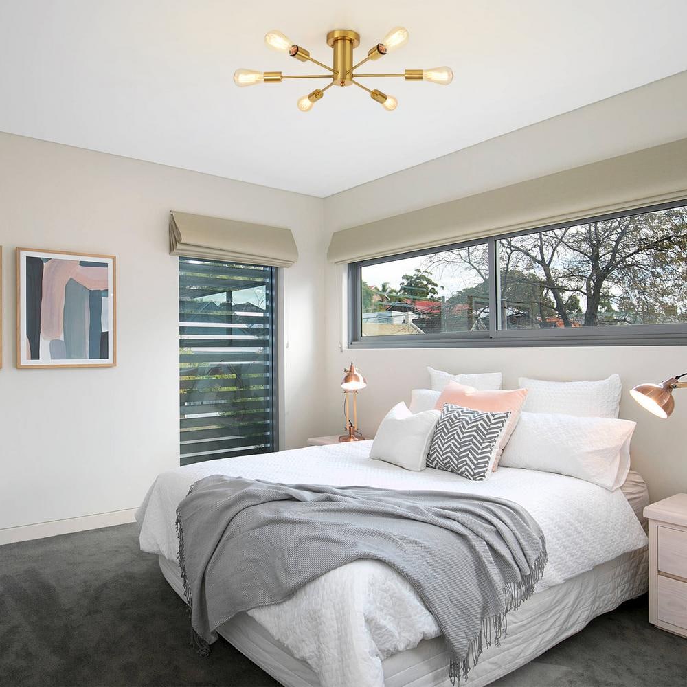 Gold 6-Light Sputnik Semi-Flush Mount Ceiling Fixture
