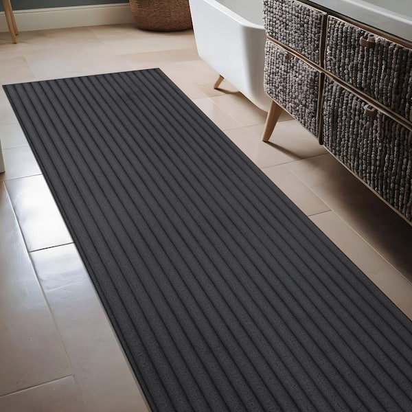UltraPlush Touch 2 ft. x 7 ft. Dark Grey Non-Slip Rubber Back Washable Polyester Stripes Indoor Area Rug