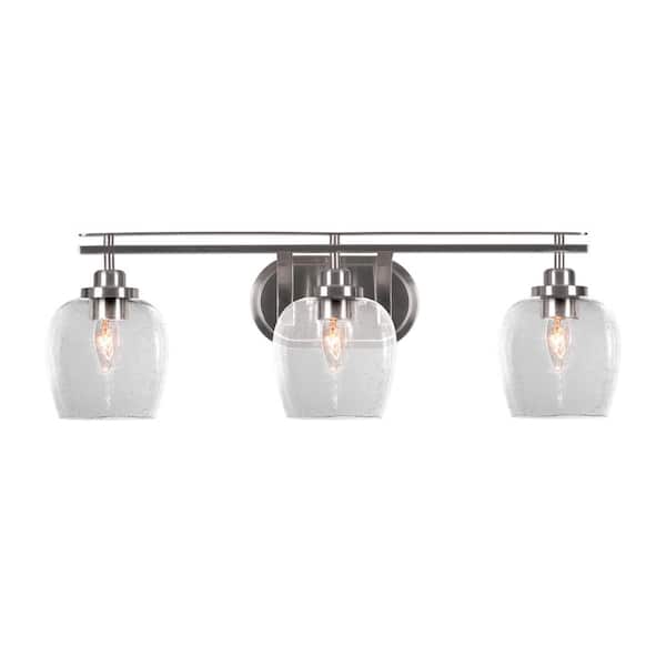 Unbranded Monroe 27.75 in. 3-Light Brushed Nickel Vanity Light 6 in. Clear Bubble Glass Shade No Bulbs Included