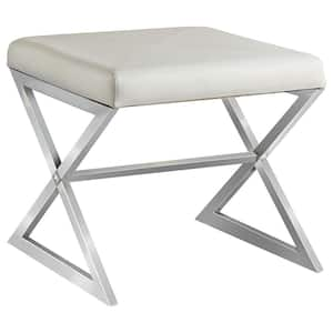 White and Chrome x-Cross Base Upholstered Ottoman