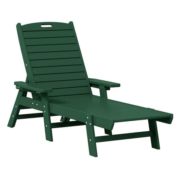 WESTIN OUTDOOR Harlo Dark Green HDPE All Weather Fade Proof Plastic Reclining Adjustable Backrest Outdoor Patio Chaise Lounge Armchair