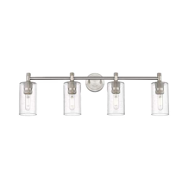 Crown Point 33.88 in. 4-Light Satin Nickel Vanity Light with Glass Shade