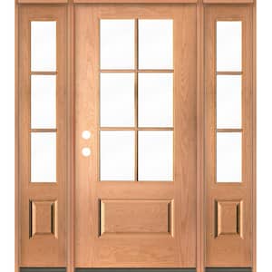 UINTAH Farmhouse 64 in. x 80 in. 6-Lite Right-Hand/Inswing Clear Glass Teak Stain Fiberglass Prehung Front Door with DSL