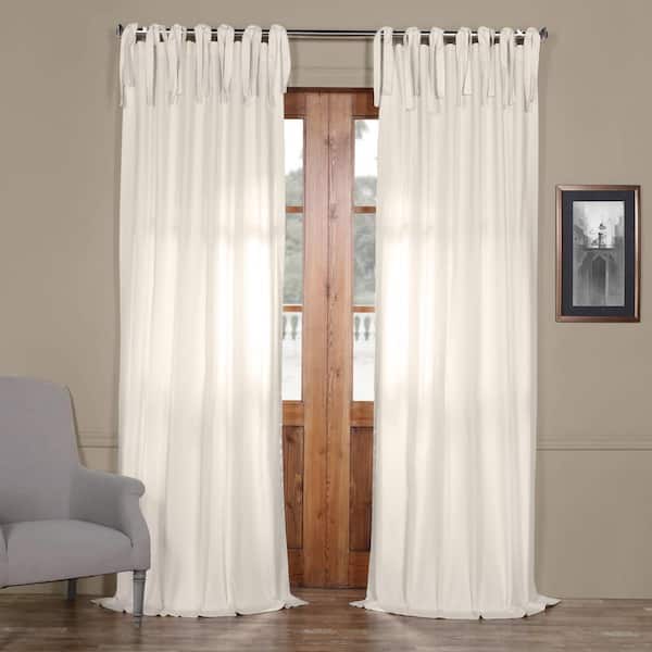 Exclusive Fabrics & Furnishings Warm Off-White Solid Tie Top Light Filtering Curtain - 50 in. W x 108 in. L (1 Panel)