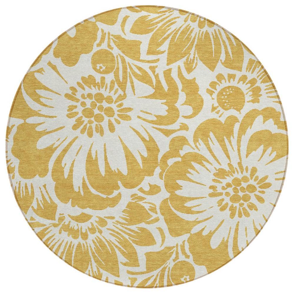 Gold and White 8 ft. Round Woven Floral Round Indoor/Outdoor Area Rug price history on PriceWatchPro
