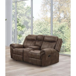Amelia 79 in. Brown Microsuede 2-Seater Manual Recliner Loveseat With Glider And Console