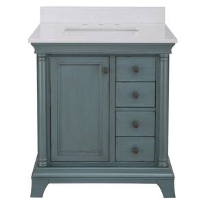 Strousse 31 in. W x 22 in. D Vanity in Distressed Blue Fog with Engineered Stone Top in Ice Diamond with White Sink