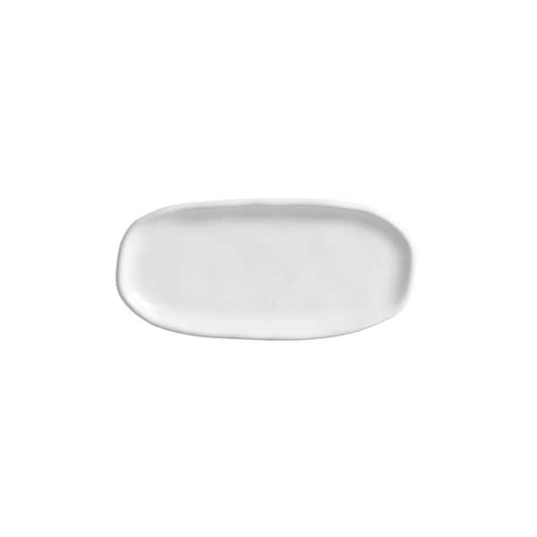 6.49 in. New White Stoneware Shallow Oval Platter Organic (Set of 4)