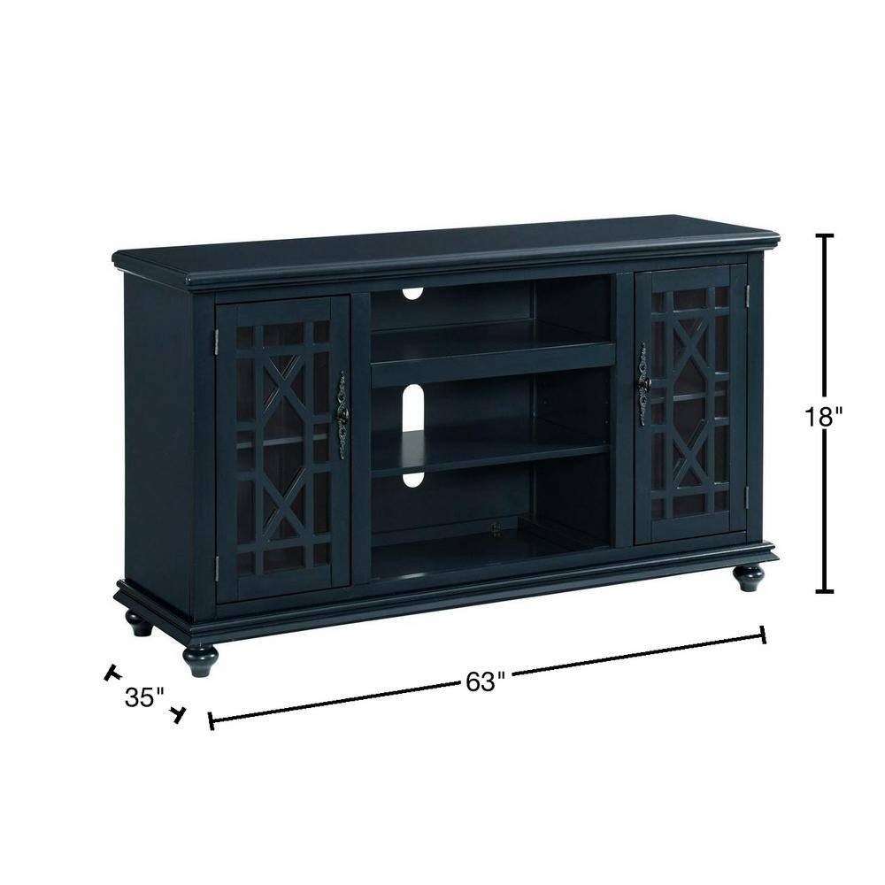 Catalina Blue Transitional 63" TV Stand with Trellis Glass Doors