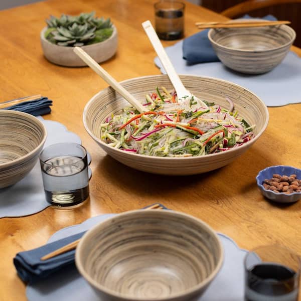 Lexa 14 in. 12 in. 10 in. 8 in. 179 fl. oz. Black Bamboo Serving Bowls (Set of 5)