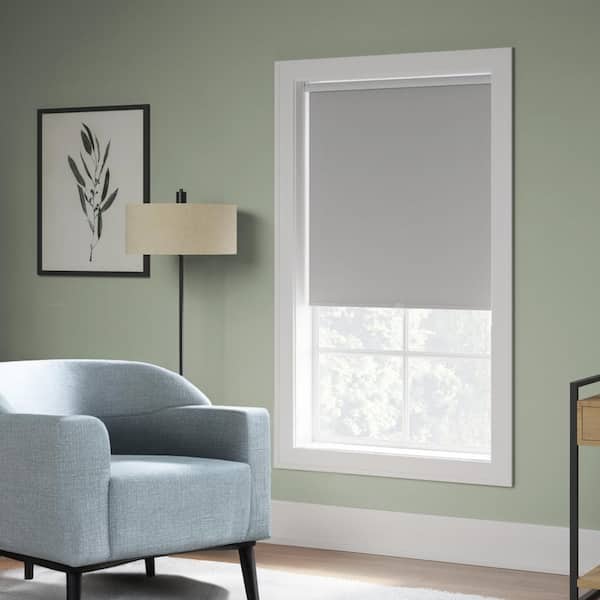 Cut-to-Width 42 in. W x 73 in. L Light Gray Cordless Blackout Polyester Fabric Roller Shade