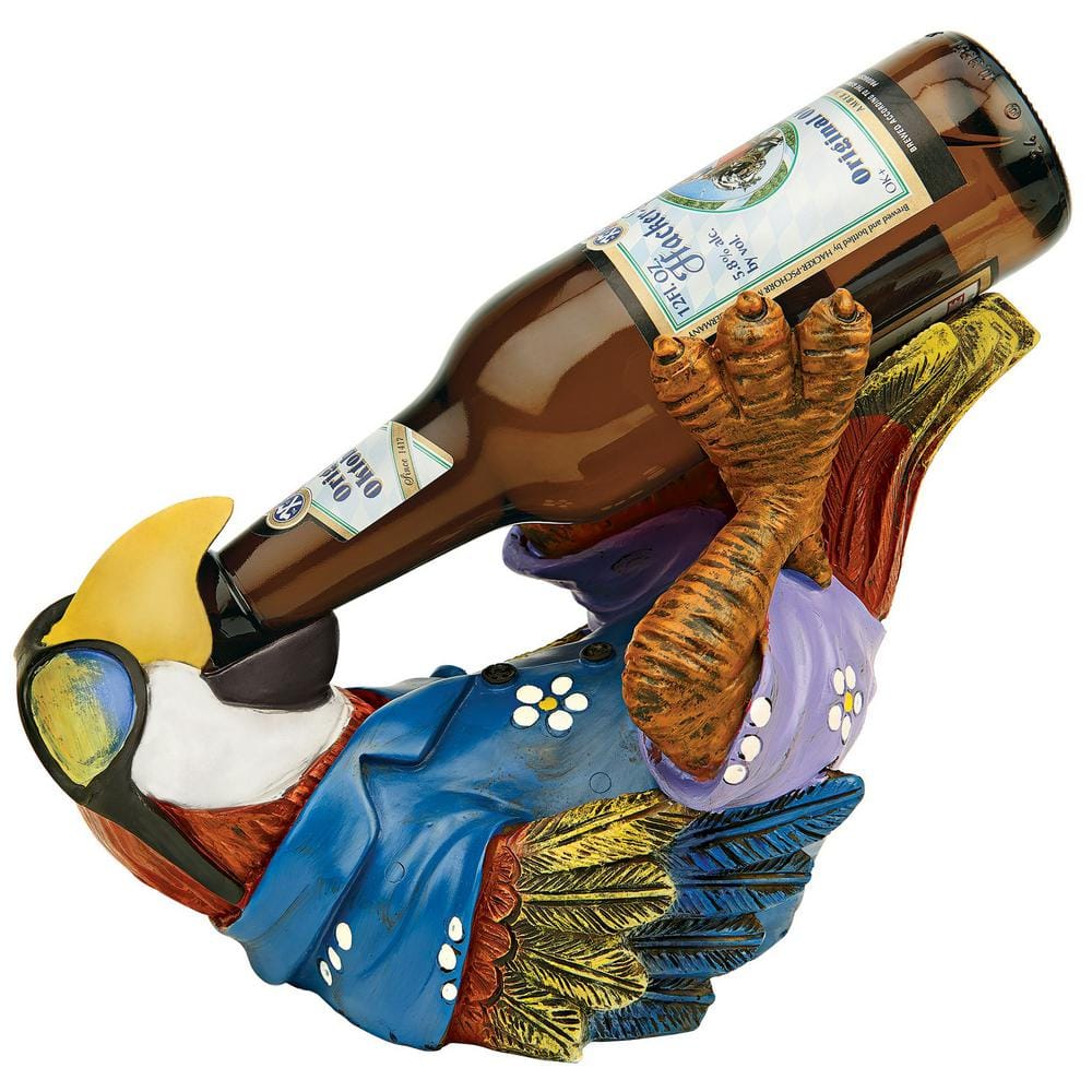 Colorful Tropical Tiki Parrot Resin Bottle Holder Statue