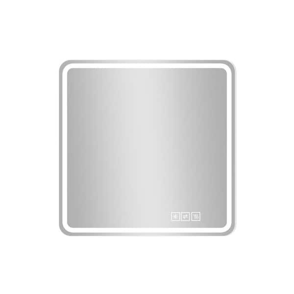 Unbranded 36 in. W x 36 in. H Square Frameless LED Lighted Anti-Fog Wall Mounted Bathroom Vanity Mirror, 3-Switch System