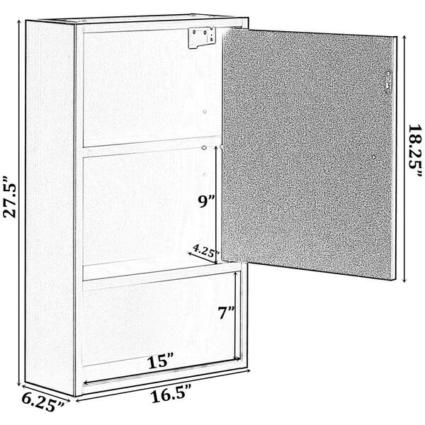 Basicwise Bathroom Storage Cabinet, 16.5 W x 6.25 D x 27.5 H, 2