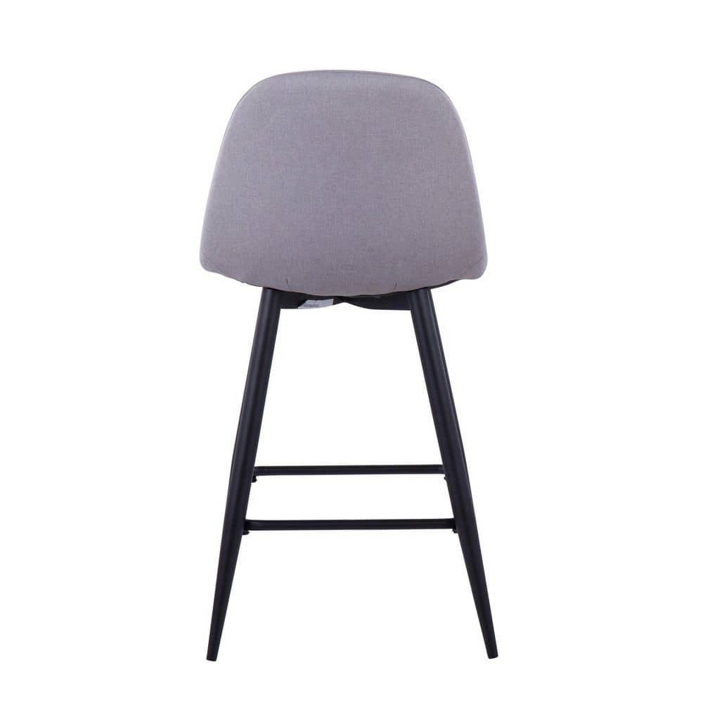 Set of 2 Black Metal Light Grey Fabric Counter Stools