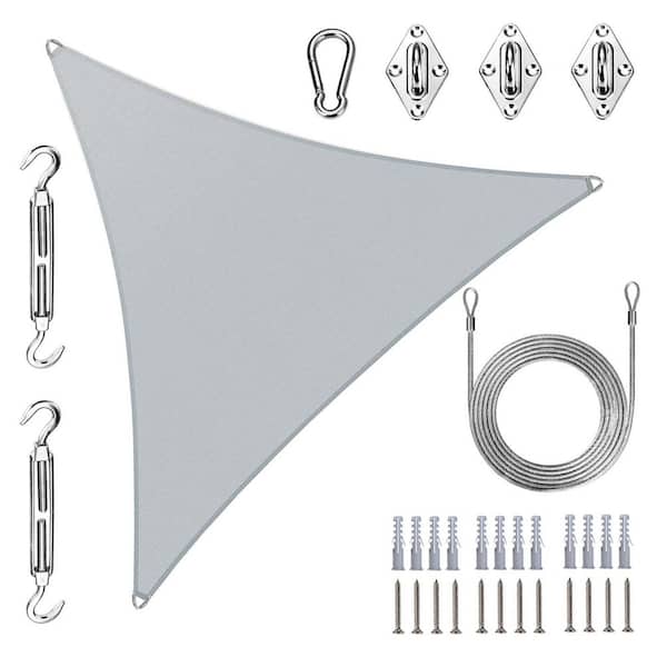 AMGO Pro Ring 18 ft. x 18 ft. x 18 ft. Triangle Sun Shade Sail with Hardware Kit and Rope-Grey