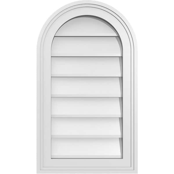 Ekena Millwork 14 in. x 24 in. Round Top White PVC Paintable Gable Louver Vent Non-Functional
