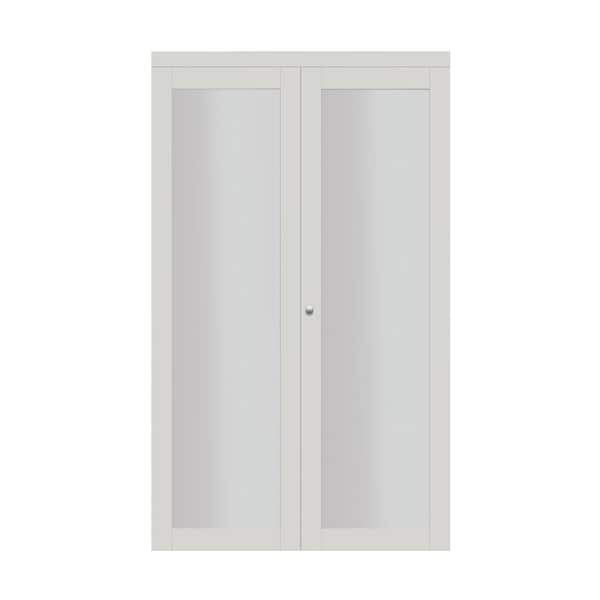 TRUporte 24 in. x 80 in. 3010 Series 1-Lite Tempered Frost Glass Off White Composite Interior Closet Wood Bi-Fold Door