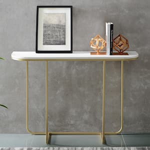 44 in. White/Gold Standard Rectangle Composite Console Table