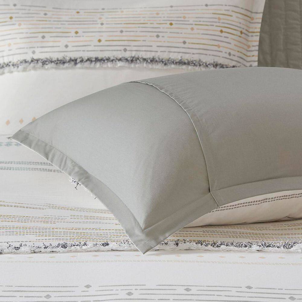 Full Off-White and Gray Cotton Comforter Set with Trims